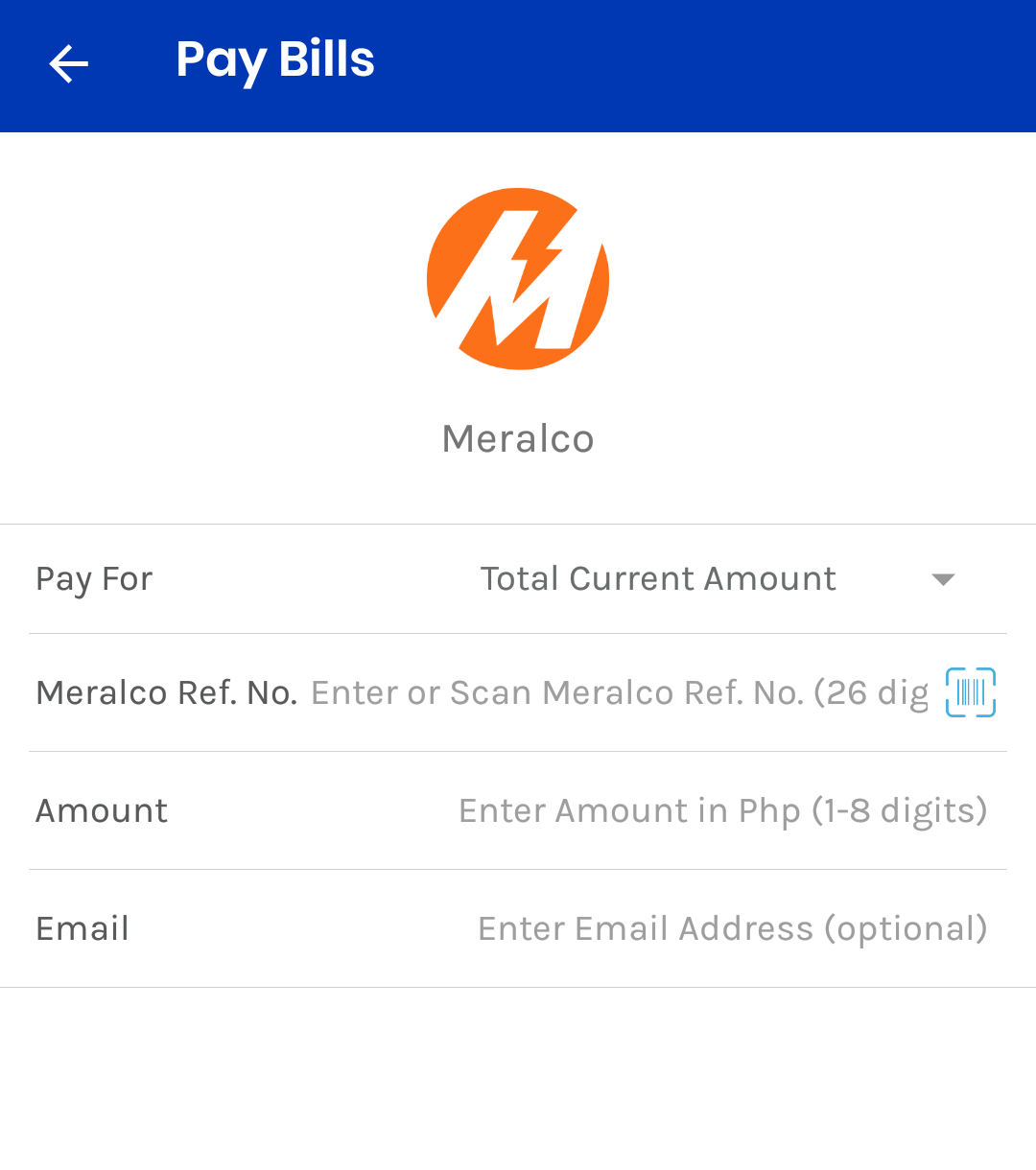 GCash App Meralco Required Fields