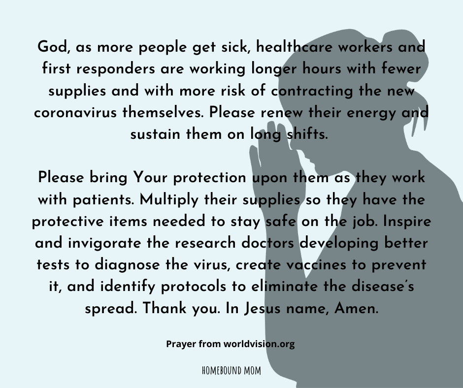 Covid-19 prayer for medical professionals, caregivers, and researchers.