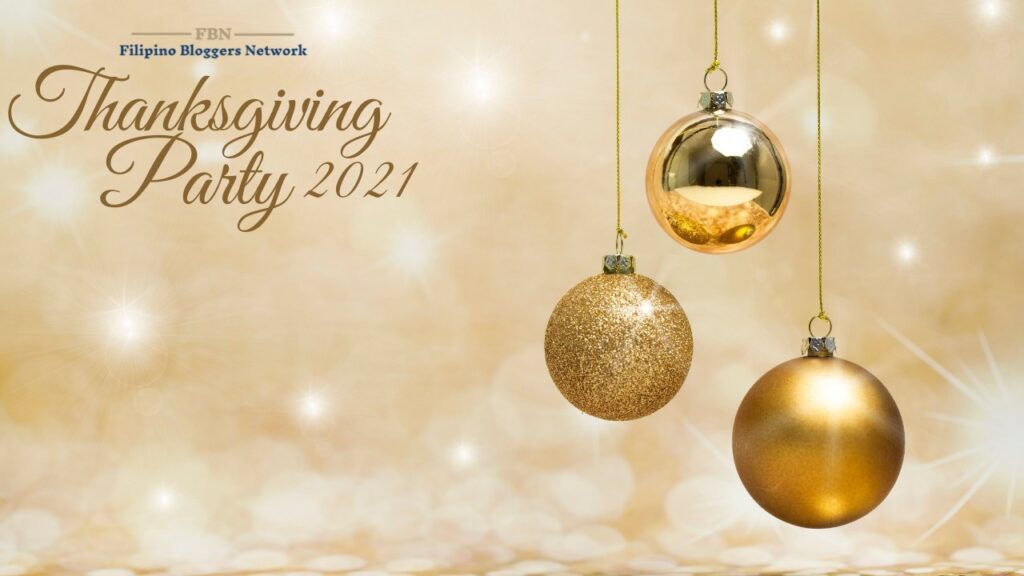 FBN Christmas Party poster with gold Christmas Balls
