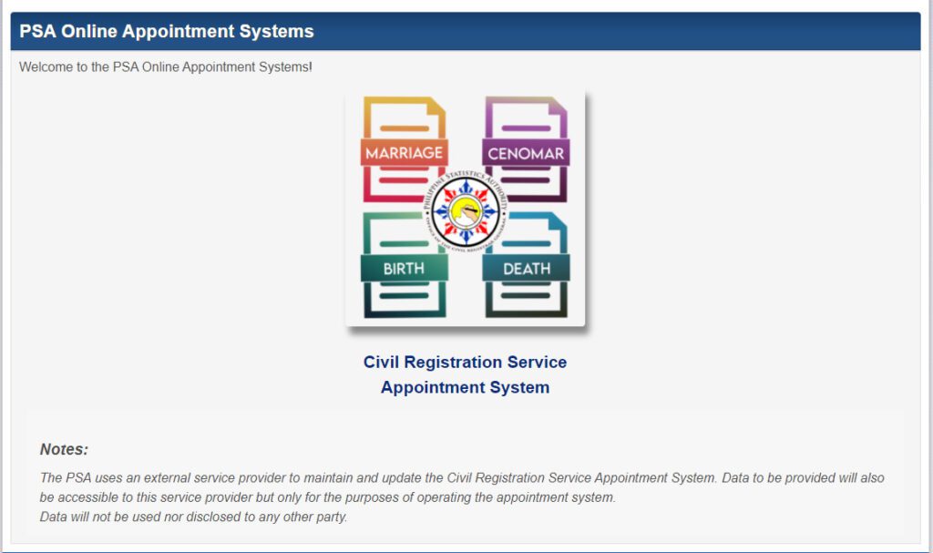 PSA Online Appointment System Step 1