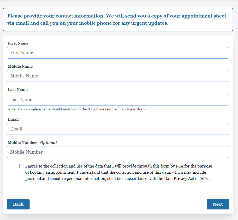 PSA Contact Information Form