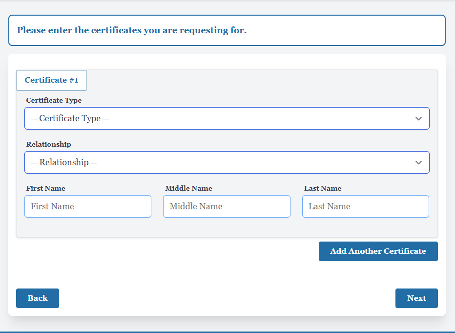 PSA Certificate form