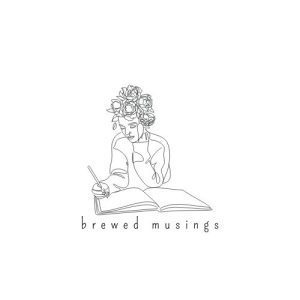 Brewed Musings logo woman holding a pen writing on a notebook