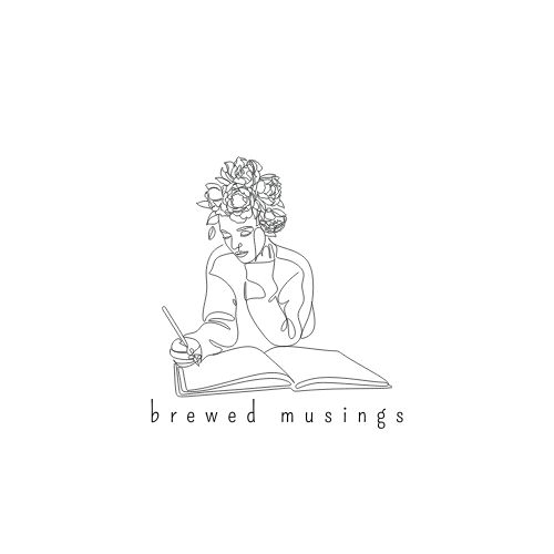 Brewed Musings logo woman holding a pen writing on a notebook