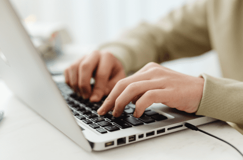VA working from home using a laptop